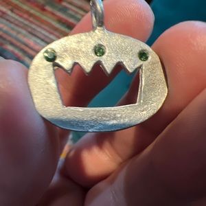 Rare 90’s Todd Oldham for DIFFA silver crown necklace pendant with rhinestones